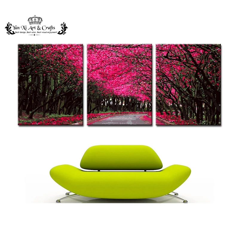 

Modern Style Canvas Paintings 3 Piece Decorative Pictures painting by numbers cuadros decoracion Wall Art - Flower road DY017