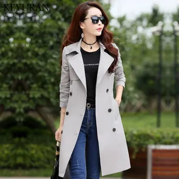 

Boyfriend Style Trench Coat For Women Double Breasted Slim Fit Long Spring Coat Casaco Feminino Abrigos Mujer Autumn Outerwear