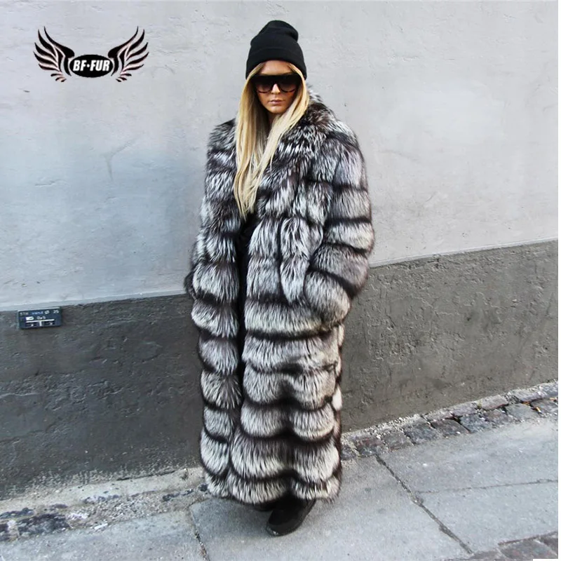 

BFFUR 2018 New Arrival Real Natural Fox Fur Coat X-Long Neutral Genuine Leather Full Pelt Outerwear Women Tops Where Is My Mind