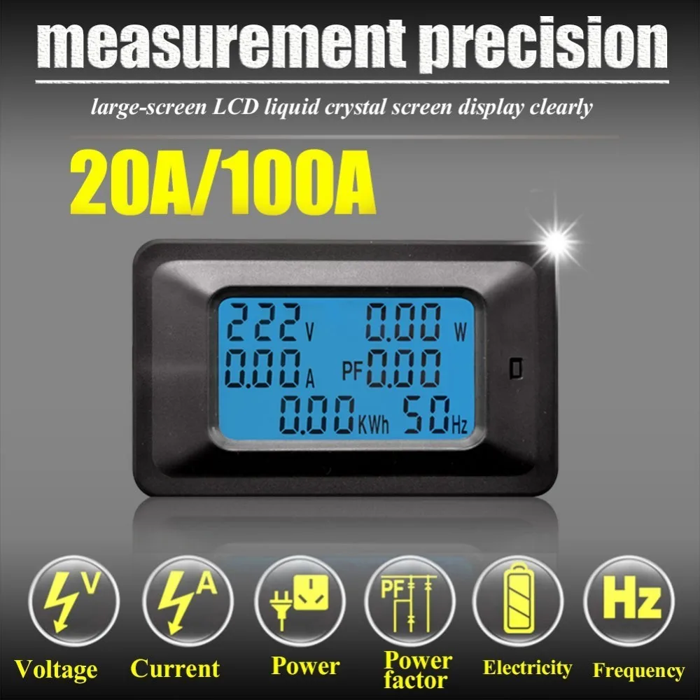

20A Multi-Function Digital AC Voltage Meter Power Monitor Indicator Power Energy Voltmeter English Version