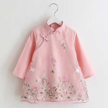 

Princess girl embroidery cheongsam qipao chinese style modern cheongsam retro vintage longsleeve dress 2018baby princess clothes