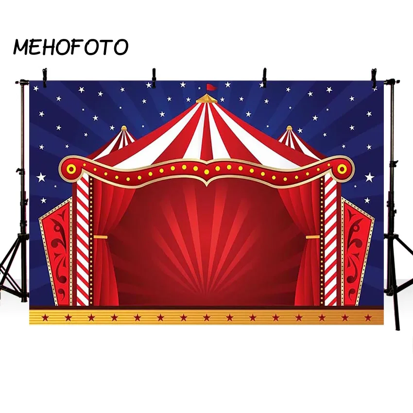 MEHOFOTO Circus Red Tent Photography Backdrops Glitter Stars Carnival Kids Birthday Party Banner Baby Shower Photo Background