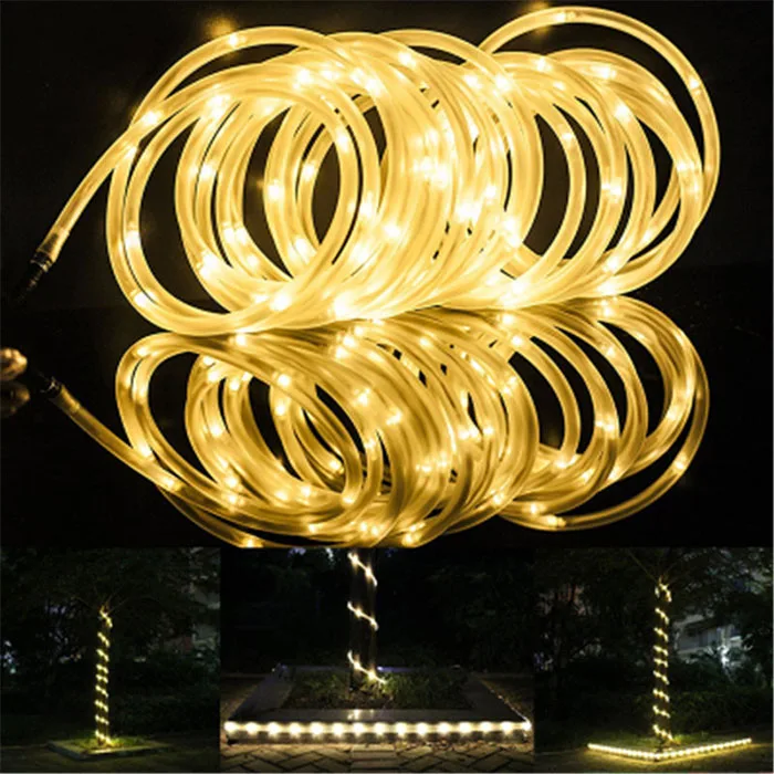 Светодиодная Солнечная гирлянда 12 м 100 светодиодов Guirlande Led Solaire Rope Light Открытый сад Luces solares Para Exterior - Испускаемый цвет: WARM WHITE