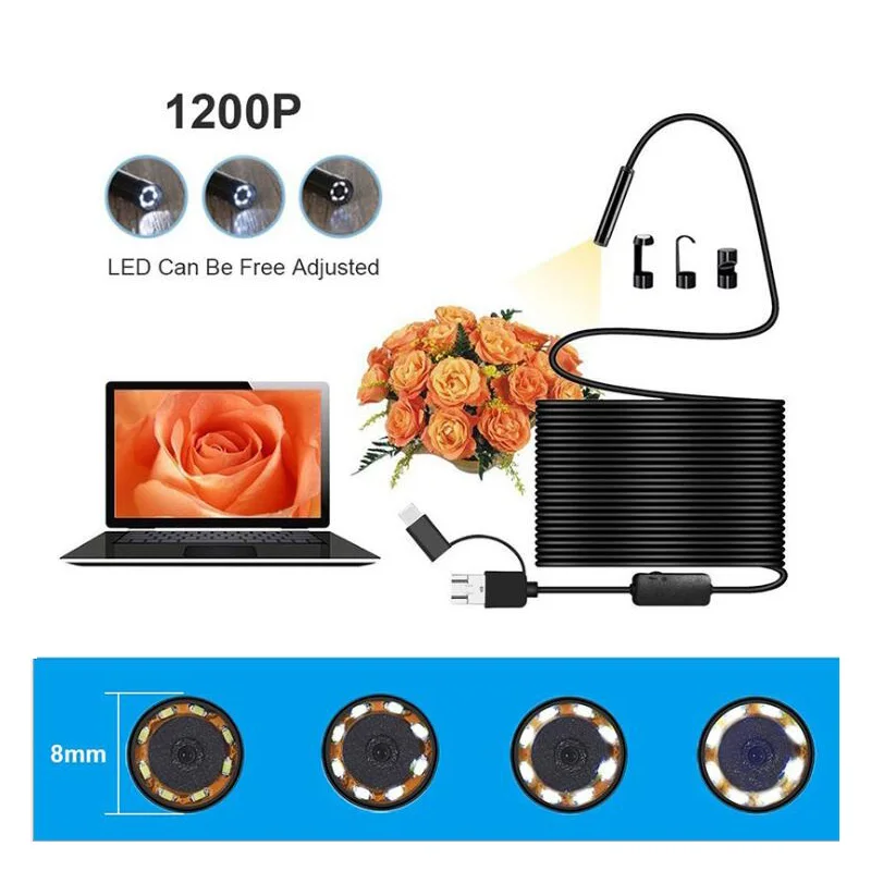 Камера Эндоскоп 3 в 1 8 мм 1200P USB IP68 светодиодов|Бороскопы| |