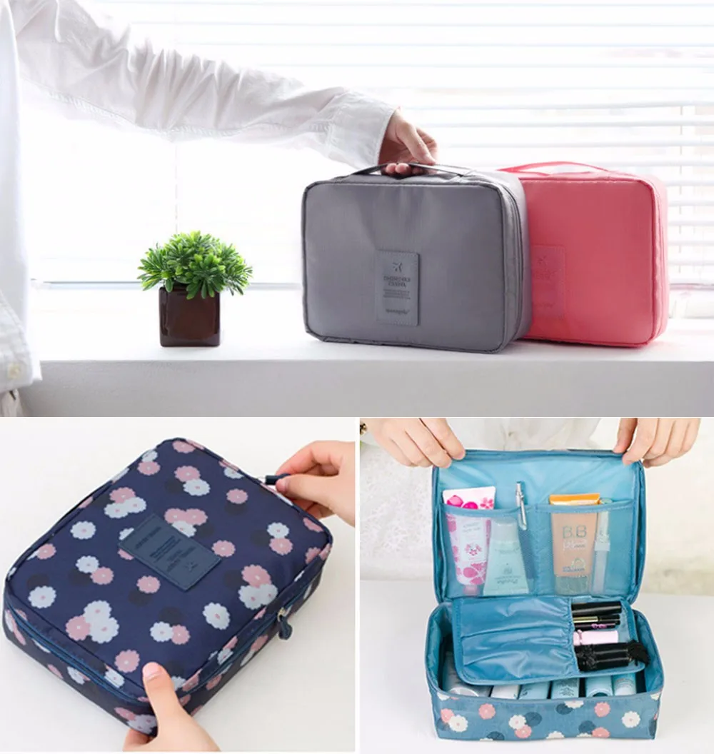 Women Makeup bag 8 Colors Cosmetic Bags Woman Men Casual Travel Storage Bag Multi-Functional Nylon Zipper Pouch (1)