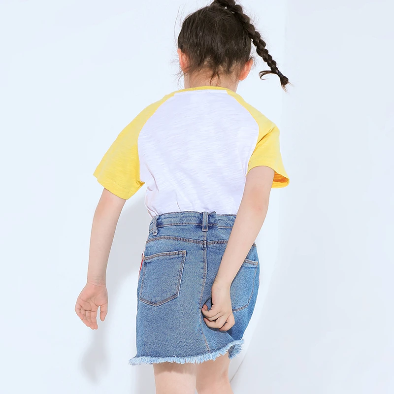Pioneer Kids/короткие джинсовые юбки для девочек Полосатое мини платье в стиле пэчворк
