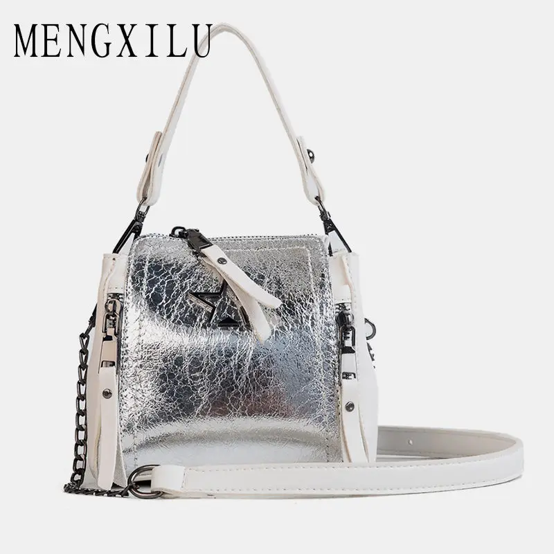 

MENGXILU Crack Vintage Women Bags Handbags Women Famous Brand Designer High Quality Pu Leather Bags Female Shoulder Chains Bag