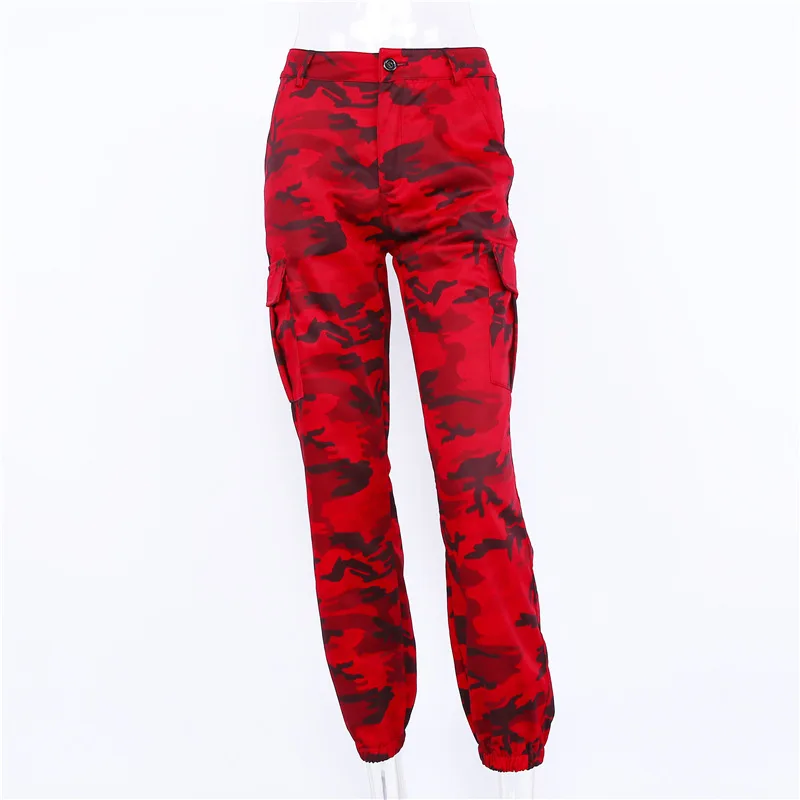 Европейские модные женские военные красные камуфляжные штаны-карго танец хип-хоп красные камуфляжные брюки Femme джинсовые брюки Pantalon Mujer