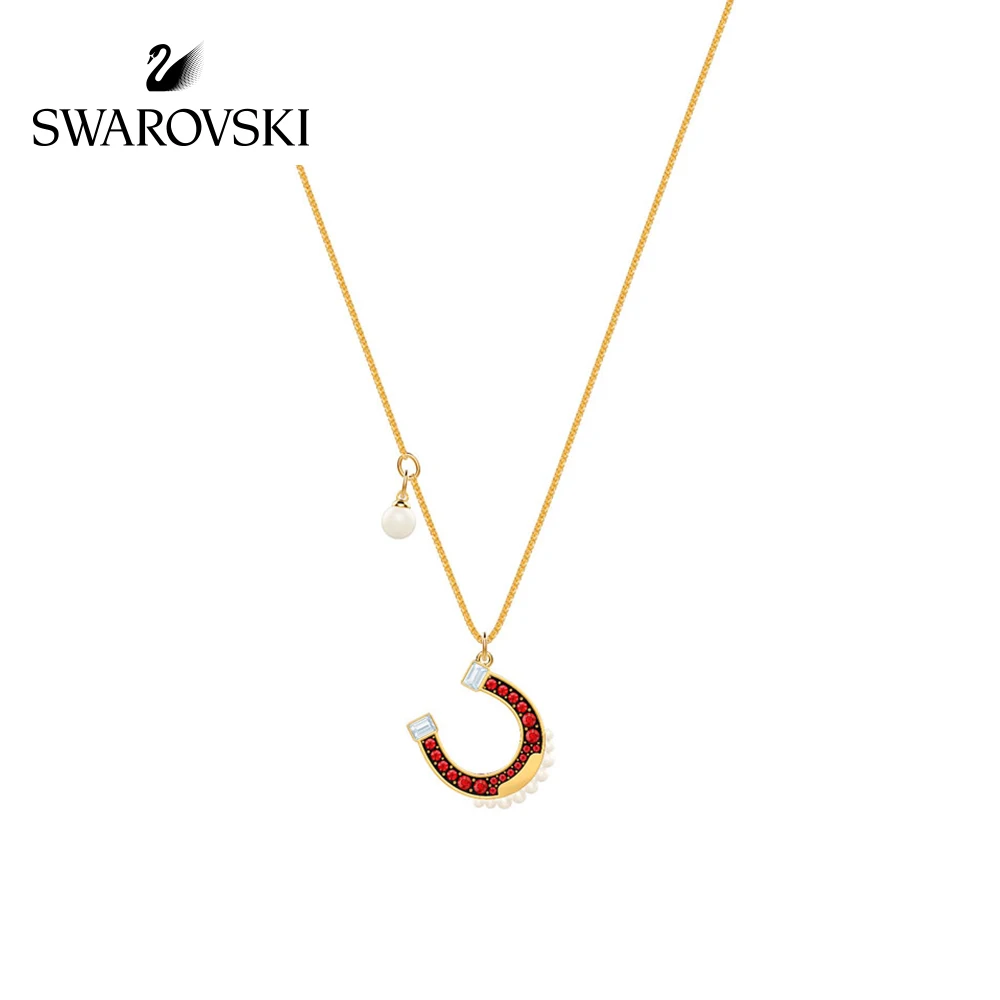 

Original Genuine Swarovski Lucky Goddess Horseshoe Delicate Fashion Womens pendant Necklaces crystal clavicle choker5464197-2