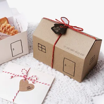 

New arrival 20pcs cute House Shape Baby Shower Candy Boxes Baking Packaging brown /White Wedding Party Favor Candy Gift Box
