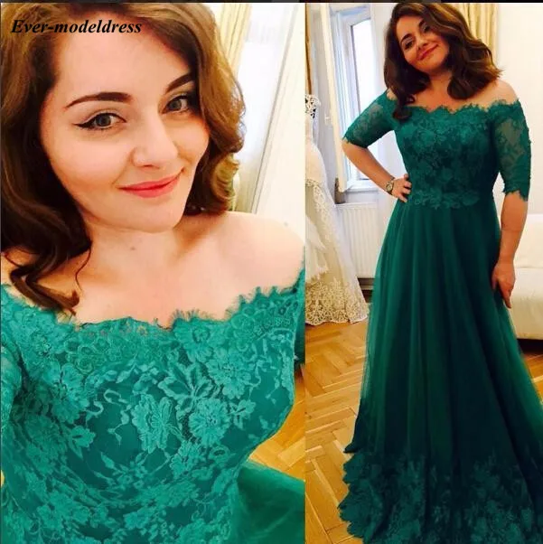 Dark Green Formele Moeder van de Bruid Jurken 2019 Half Sleeve Applicaties Lace Top Lange Bruiloft Gast Avondjurken Plus size Dark Green Formele Moeder van de Bruid Jurken 2019 Half Sleeve Applicaties Lace Top Lange Bruiloft Gast Avondjurken Plus size