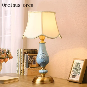 

European luxury blue ceramics table lamps living room lamps bedroom study American style all copper decorative lamps