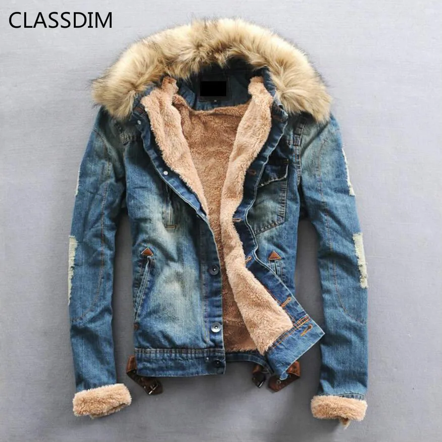 Classdim Men Thicker Warm Denim Coats Men Casual Jean Jackets Winter Warm Denim Jackets Jean