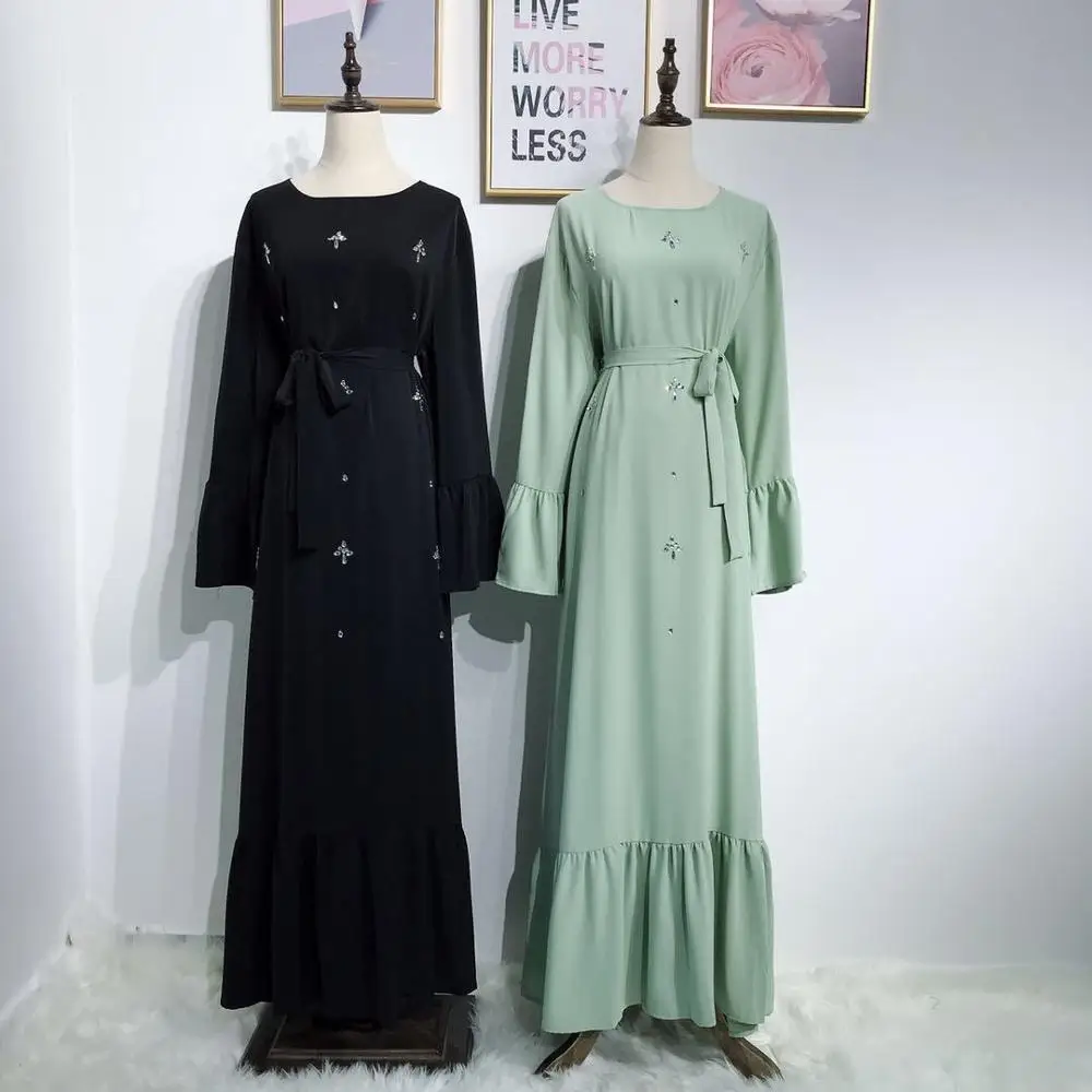 Мусульманский Кардиган со стразами Абая длинное кимоно халат туника Jubah Katfan
