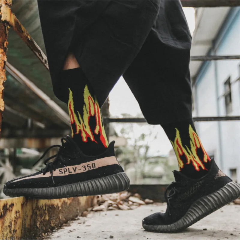 Новые хлопковые носки с рисунком пламени; модные носки унисекс в стиле панк-рок в стиле Харадзюку