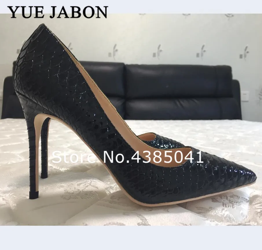 Yue jabon/черные женские туфли со змеиным узором пикантные туфли-лодочки на высоком