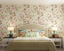 beibehang American pastoral big flower bedroom living room dining room 3d wallpaper thick non-woven beauty shop warm wallpaper beibehang thick version of the vertical striped wallpaper warm living room bedroom pastoral non woven tv background wallpaper