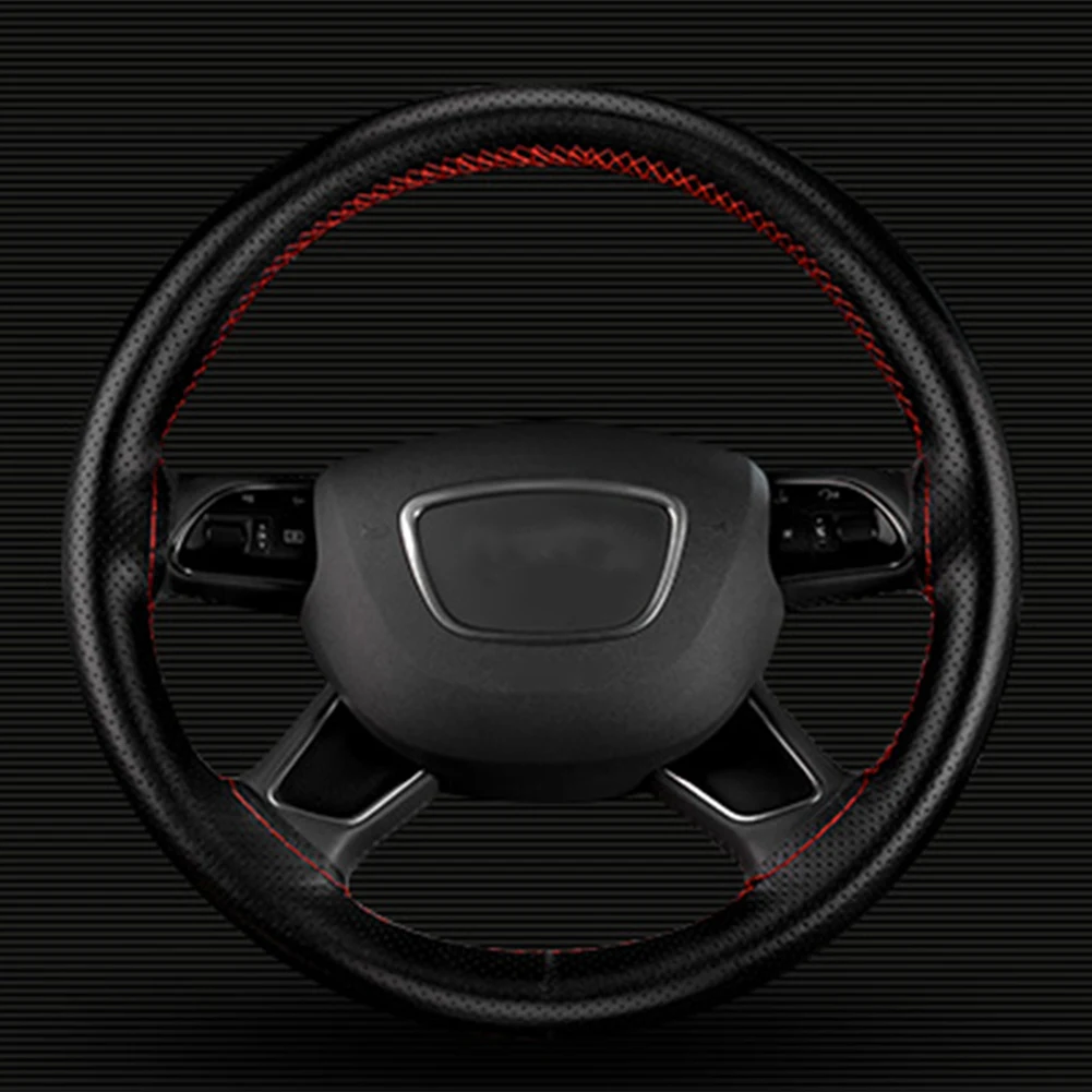 Vogue Авто Рулевое колесо черный кожаный чехол с иглами красная нить для салона автомобиля аксессуары для интерьера чехол для грузовика