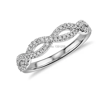 

JH Solid Fine Jewelry Custom-made 4mm Infinity Twist Micropave Diamond Wedding Ring 14K 14CT White Gold Womens Ring