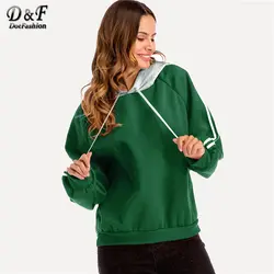 Dotfashion зеленый Varsity-полосатый свитер с капюшоном женская одежда осень Повседневное с длинным рукавом шнурок Для женщин s толстовки пуловер