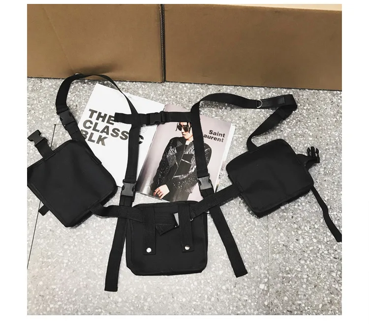 Модная женская и Мужская Уличная сумка, Мужская камуфляжная сумка для мальчиков в стиле хип-хоп, нагрудные сумки унисекс, жилет, черная тактическая поясная сумка 581