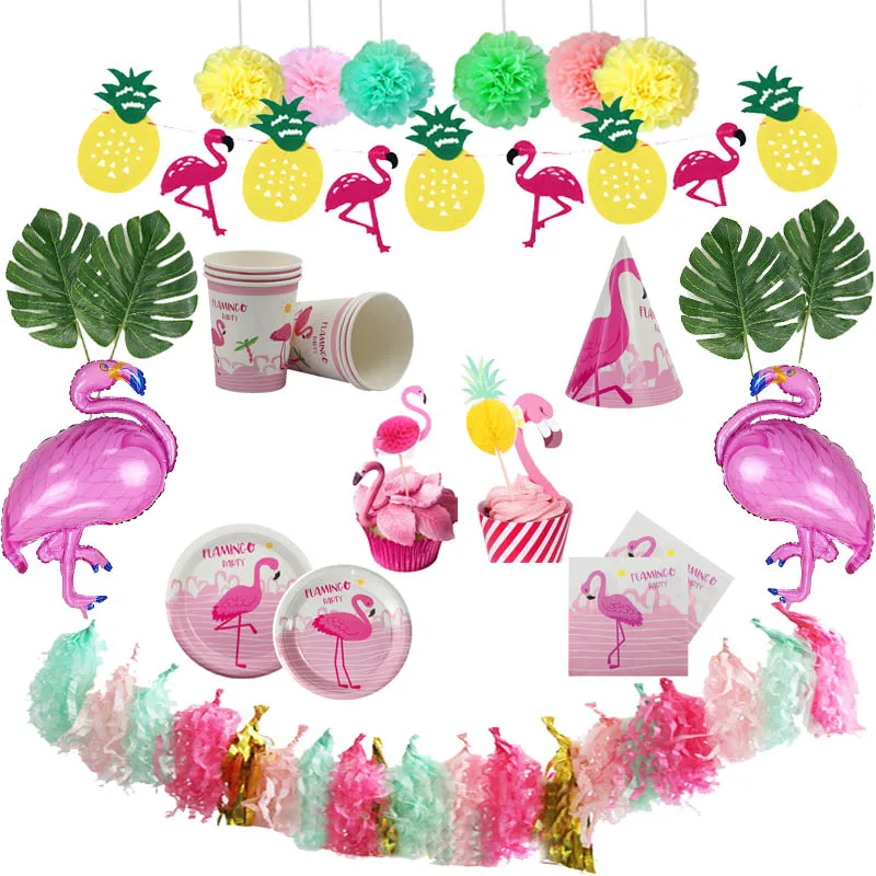 

Hawaii Tropical Party Decor Balloon Banner Tableware Flamingo Summer Bachelorette Party Kids Birthday Table Home Wedding Decor