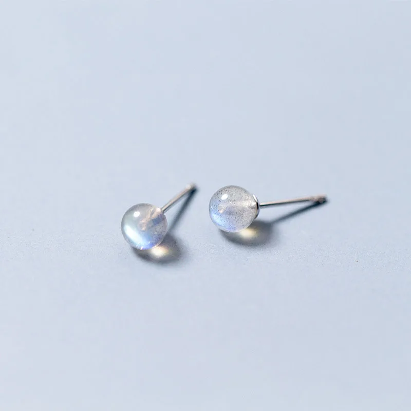 

Real 100% 925 Sterling Silver Grey Moonstone Stud Earrings for Women Girls Valentine's Day Gifts Fine Ear Jewelry (SE418)
