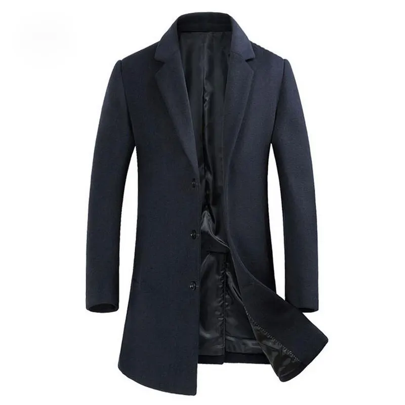 Men Wool Trench Coats Button Fly Woolen Blends Suit England Style
