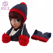 Новая модная детская вязаная шапка шарф перчатки 3 шт. зимний комплект для девочек и мальчиков с рисунком снежинки