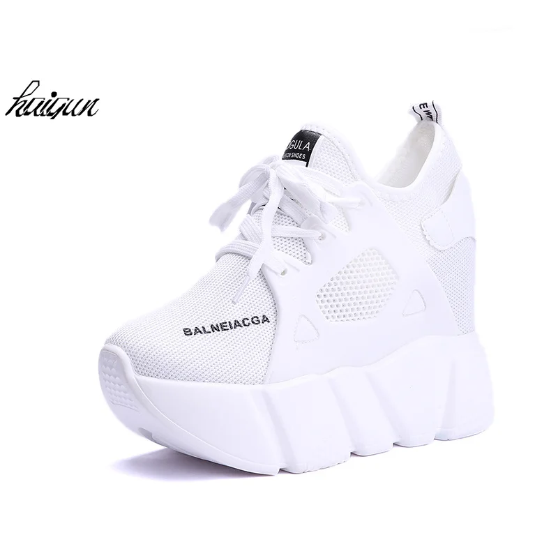 2019 New Women Height Increasing Sneakers Spring Summer Platform Wedge Heel Brand Lady Walking Shoes Red Black White