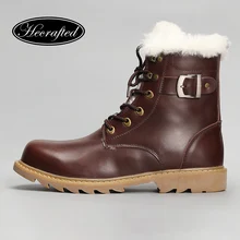 Natural Wool Men Snow Boots Size 38~48 Warmest cow split leather europe style Men Winter Boots #YM008