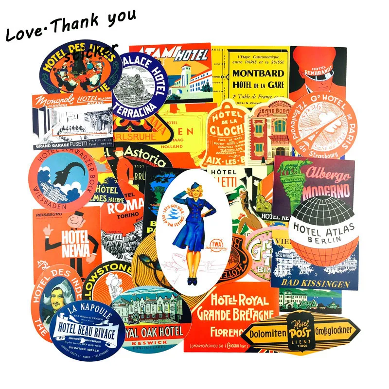 New 50 PCS Retro Style Travel Hotel Logo Hawaii Stickers for Travel Suitcase Wall Pencil Box Bike Sliding Car Sticker DIY Decals