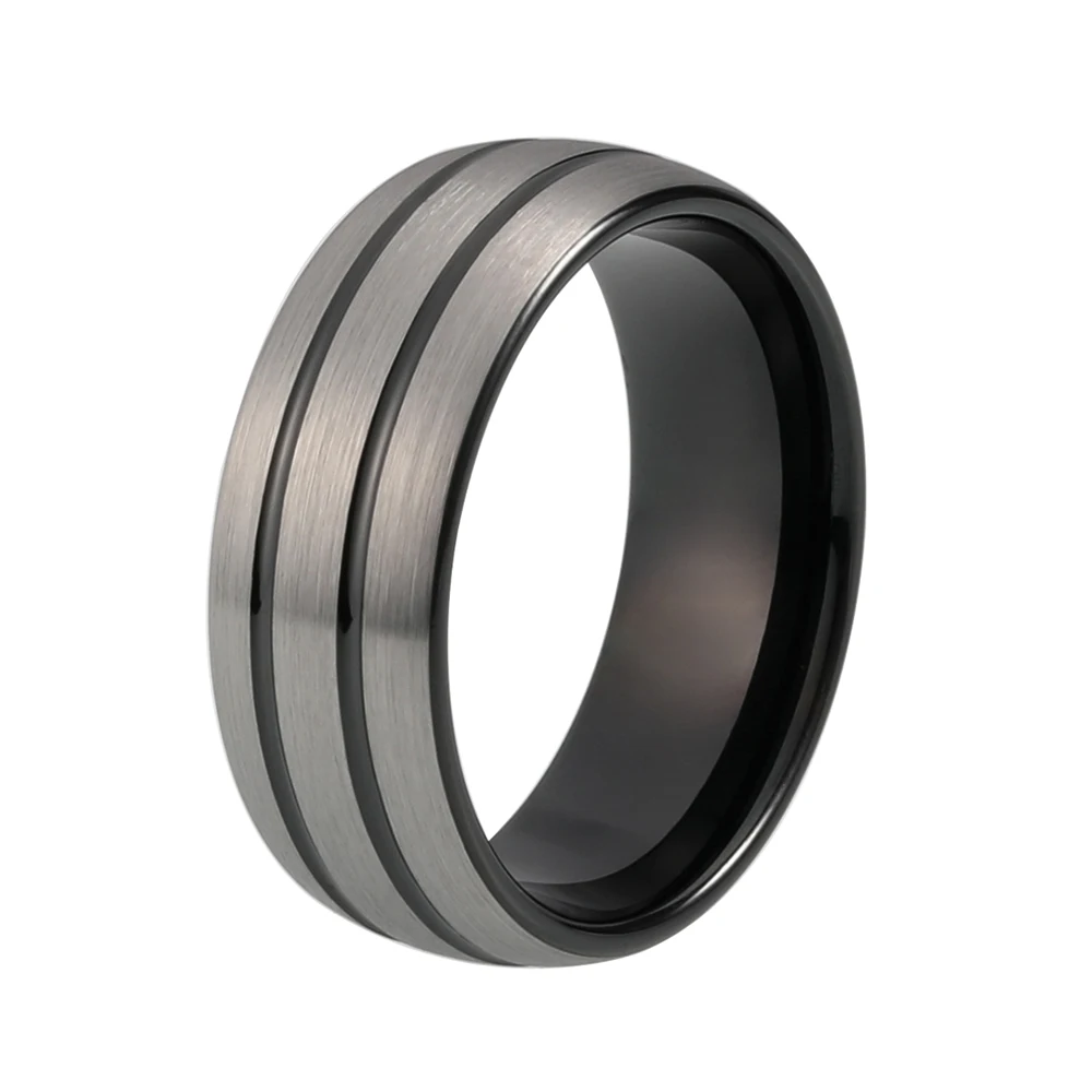 classic men ring tungsten black wedding band with 2 grooves and silver brush finishchina - Mens Black Wedding Rings classic men ring tungsten black wedding band with 2 grooves and silver brush finishchina - Mens Black Wedding Rings