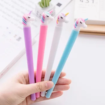 

4 pcs/lot 0.5mm Cute Unicorn Cartoon black ink Gel Pen candy color Kawaii pen Promotional Gift Stationery School & Office Supply