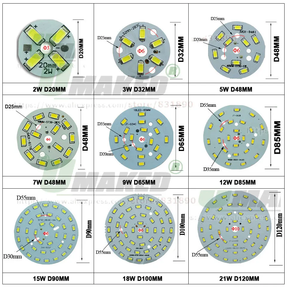 Светодиодный светильник UMAKED PCB SMD5730 алюминиевый с пластиной для ламп 2 3 5 7 9 12 15 18 21