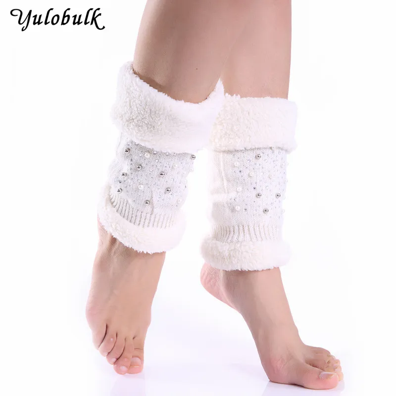

Pearl Rhinestone Knit Leg Warmers For Women Winter Thick Womens Boot Socks Warm Fleece Boot Cuffs Ladies Legwarmers Boot Topper