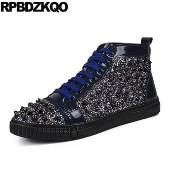 

Men Dandelion Spring Skate Black Glitter Shoes High Top Brand Spike Stud Hip Hop Rivet Blue Sneakers Sequin Runway Trainers