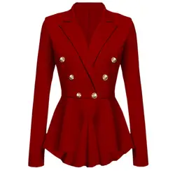 Женский блейзер с длинными рукавами, Женская Повседневная куртка с оборками и баской, женское уличное пальто, Casacas Para блейзер Feminino