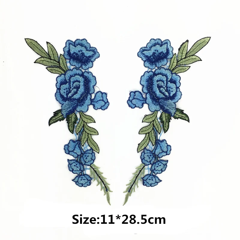 Ethnic-Embroidery-Patches-Blue-Rose-Sew-on-Applique-Flower-Neckline-Collar-For-Clothes-Decorations