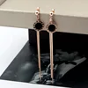 Pendientes de bola de acero para mujer, joyería de moda, colgante de Número Romano negro, cadena de hueso de serpiente, borla de oro rosa, regalo ► Foto 1/6