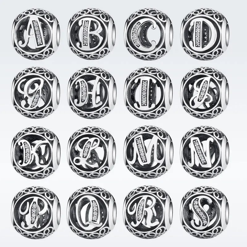 

Genuine 925 Sterling Silver 24 Alphabet Letter A to Z Letter Charm Fit Original PAN Charm Bracelets Authentic Silver Jewelry