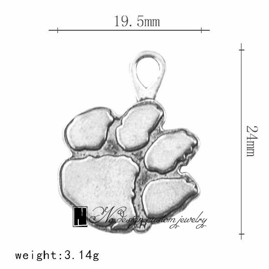 

No Design New Clemson Tiger Footprints Dangle Charms Jewelry DIY Findings Fit Bracelet Necklace Accessories