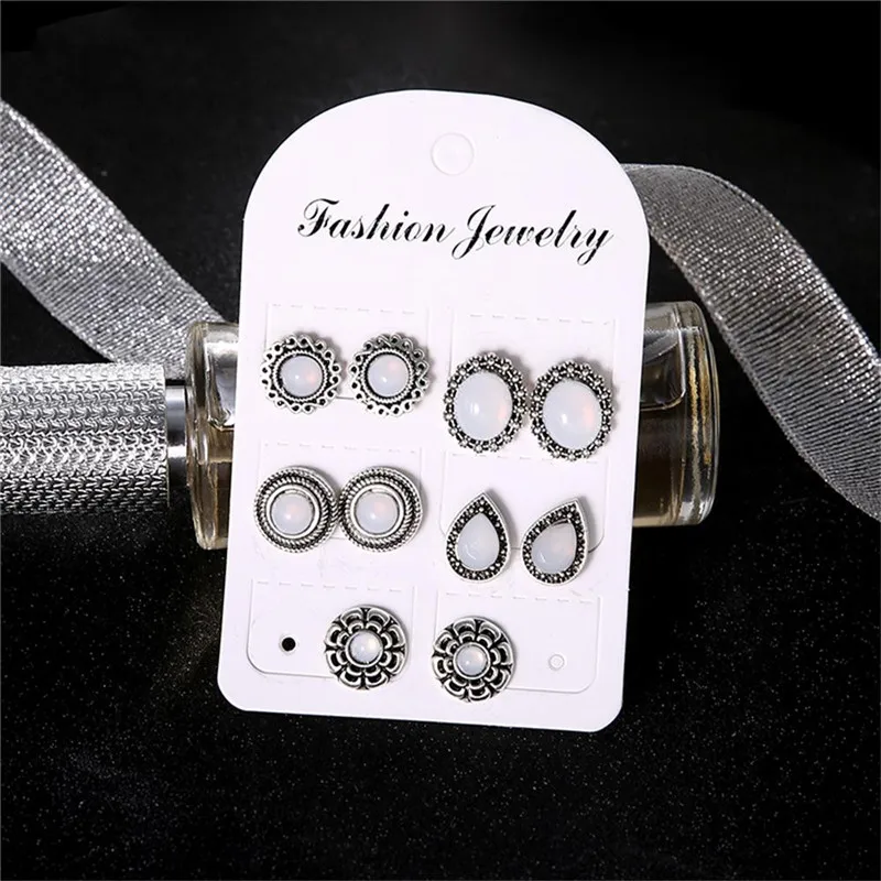 

1Set/5Pieces Jewelry Woman Earrings Vintage Alloy Silver Bohemia Color Shape Stud Earrings Aros Mujer Oreja Boucle D Oreille