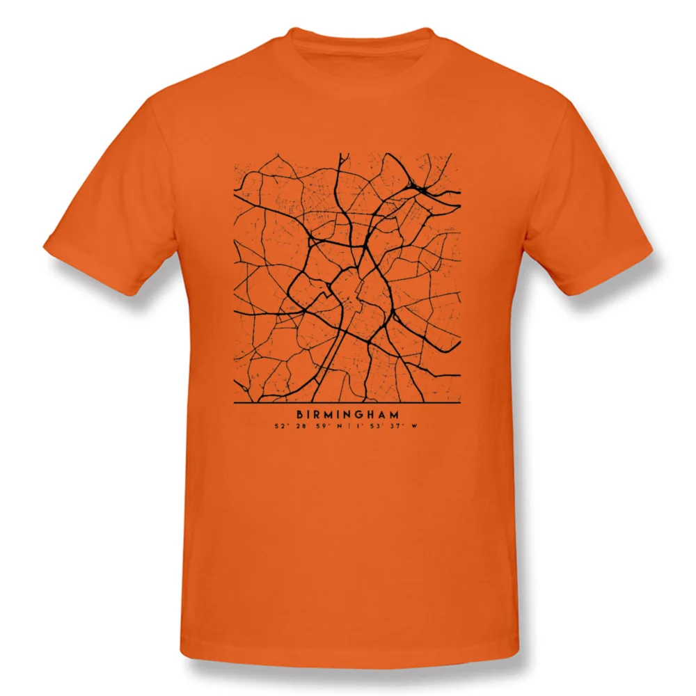 Hip Hop Geek Unique T-shirts Crew Neck Cotton Fabric Mens Tops & Tees Short Sleeve NEW YEAR DAY Unique Tee-Shirts BIRMINGHAM ENGLAND BLACK CITY STREET MAP ART orange
