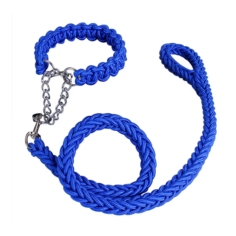 Pawstrip, 7 цветов, плетеный нейлоновый ошейник, поводок, набор, 120 см, длинный, открытый, большой, собачий поводок, веревка для тренировок, прогулок - Цвет: Blue