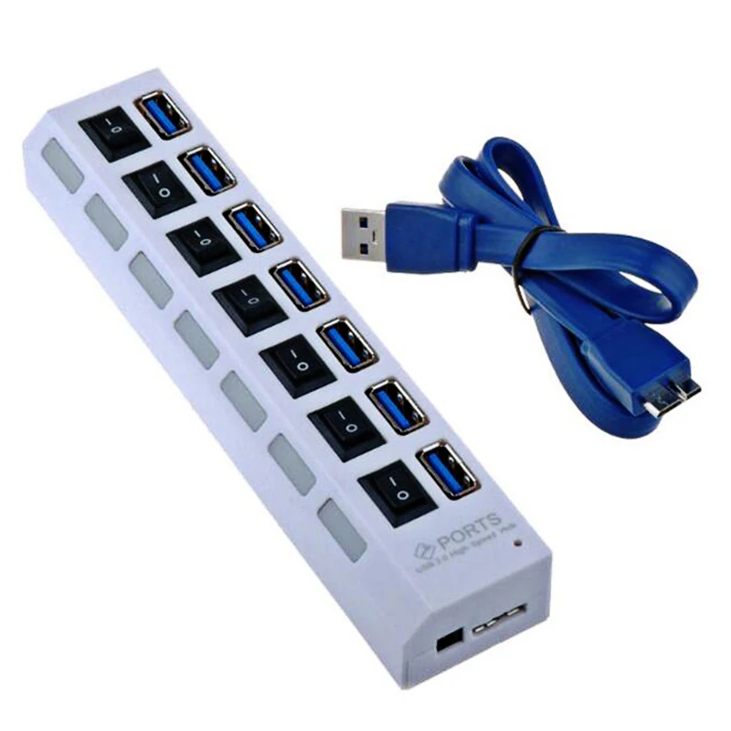 Usb-хаб 3,0 Micro USB 3,0 концентратор разветвитель с адаптером питания USB Hab 5 Гбит/с 7 портов расширитель несколько usb-хаб с переключателем для ПК - Цвет: 7 Port WE