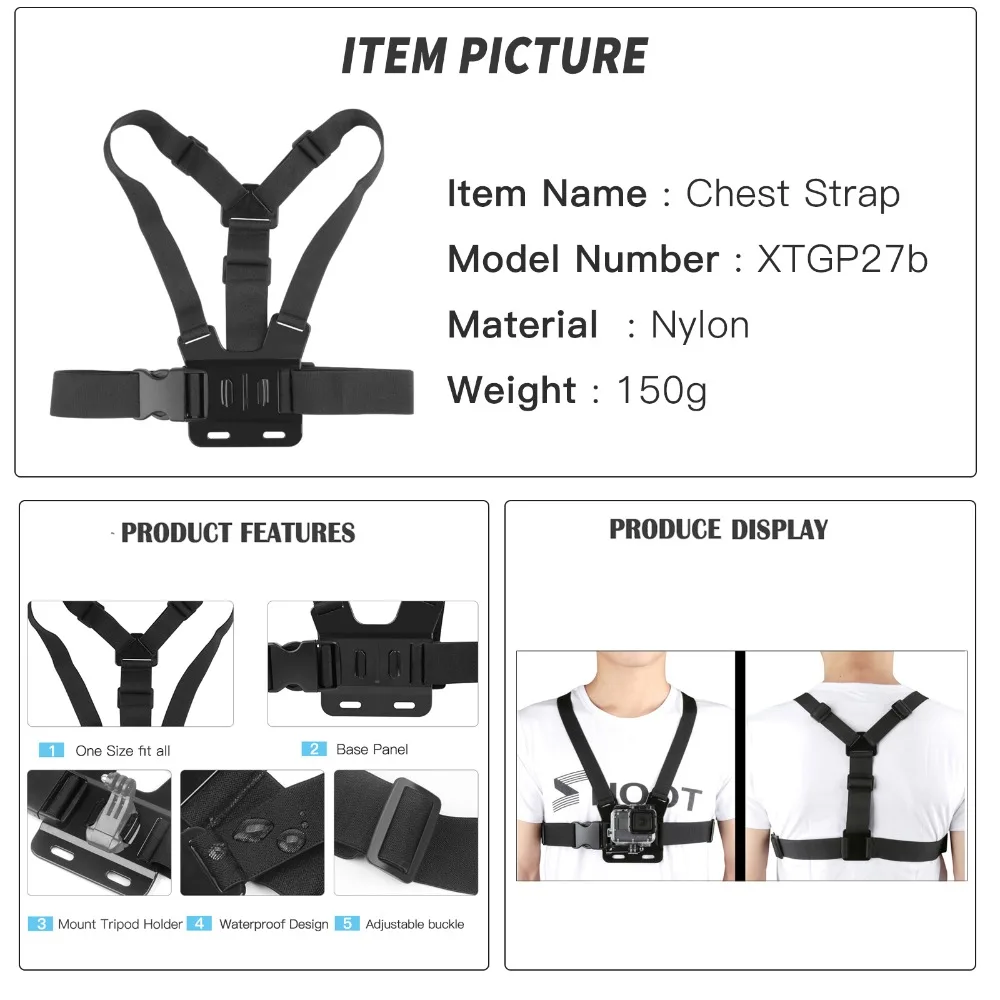 Pаспродажа Аксессуары для экшн камеры штатив монопод головка нагрудный ремень крепление для GoPro Hero 8 7 6 5 черный Xiaomi Yi 4K Sjcam Sj8 Eken H9r