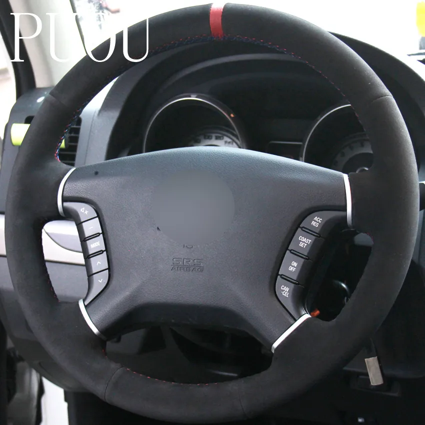 Puou черный замшевый ручной работы Автомобильный руль Крышка для Mitsubishi Pajero 2007- Galant 2008-2012