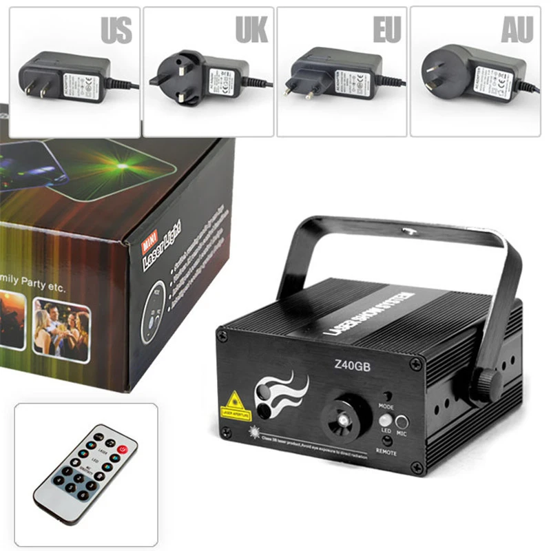

Remote 300mw GB 40 Pattern Green Laser BLUE LED Stage Lighting DJ Home Party Red Light Color Powerful Projector Disco AC110-240V