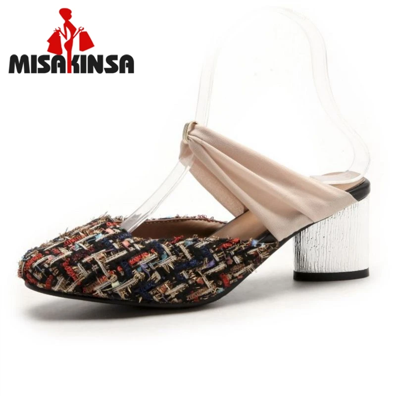

MISAKINSA Size 31-46 Fashion Women High Heel Sandals Square Toe Bowtie Sexy Slippers Summer Party Elegant Shoes Women Footwear